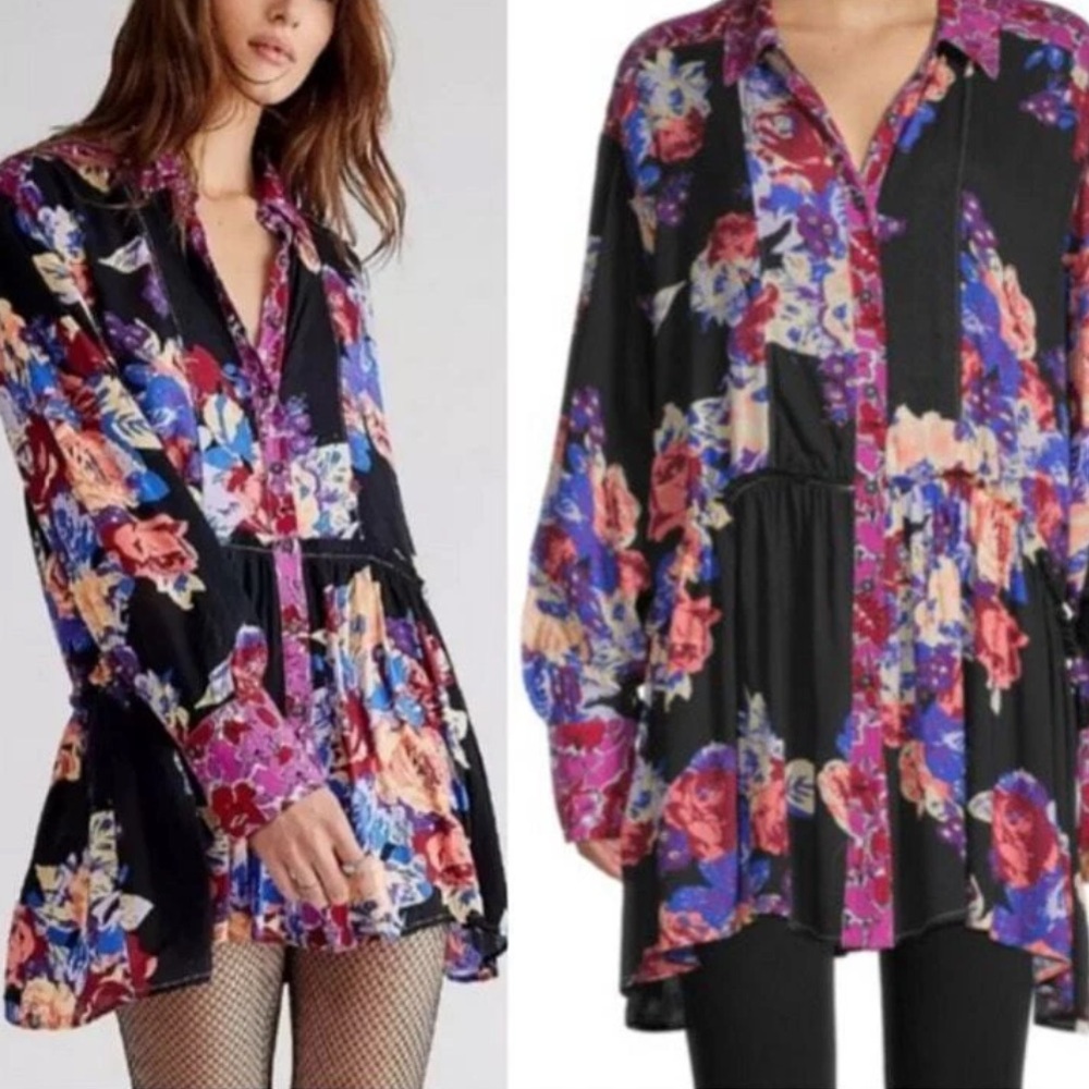 Free People Floral Women's Multicolor tunic top size medium